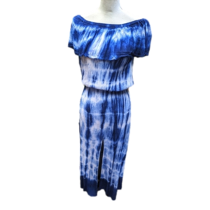 Riviera Sun tie dye dress sz S blue/white pulldown shoulder Rayon
